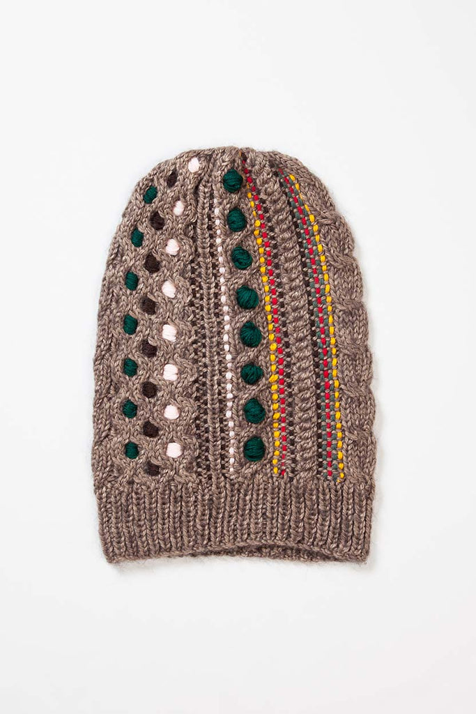 Yarnz Hand Knit Embroidery Hat- Camel