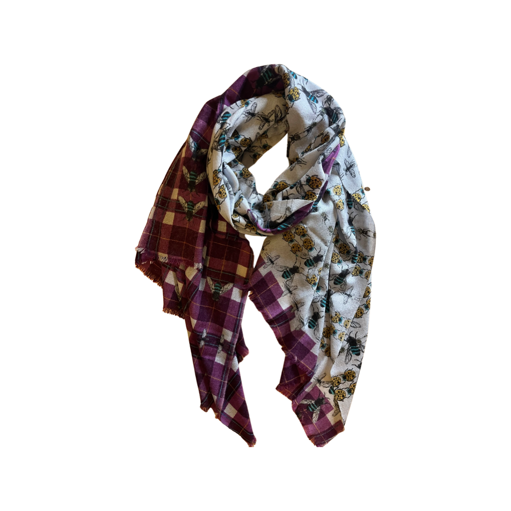 Yarnz 100% Cashmere Oversized Scarf Bug Floral- Berry