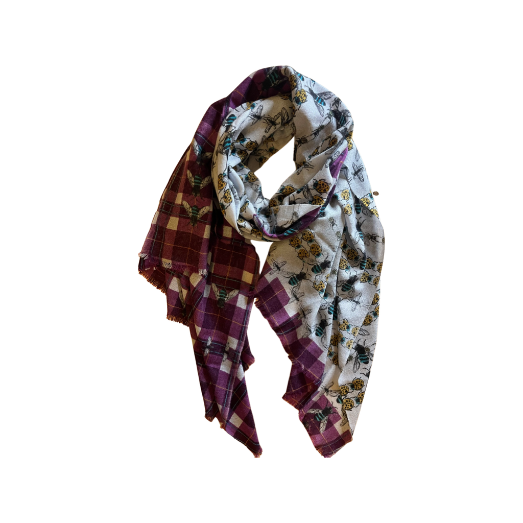 Yarnz 100% Cashmere Oversized Scarf Bug Plaid- Berry