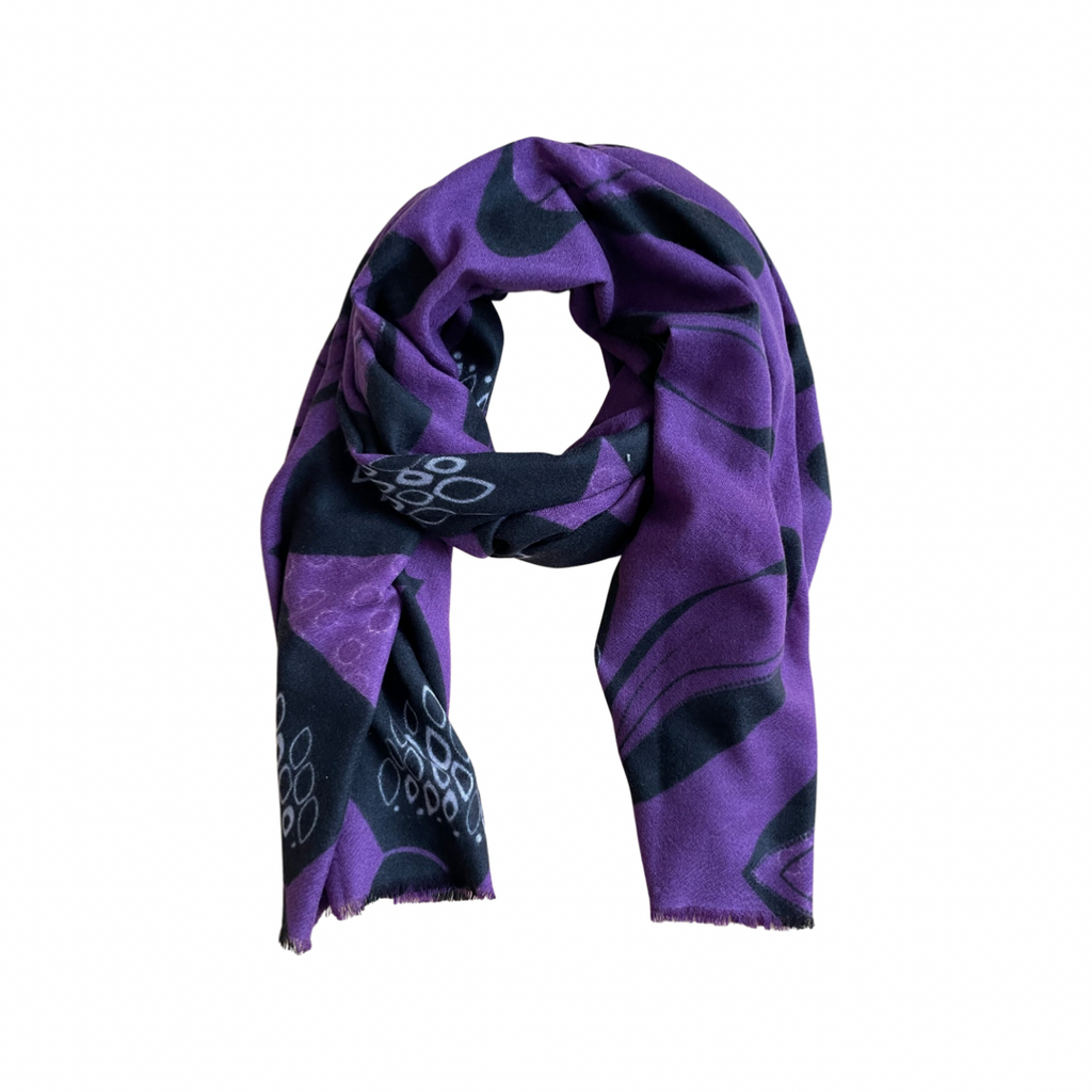 Yarnz 100% Cashmere Oversize Scarf Rabbit Patterns - Purple