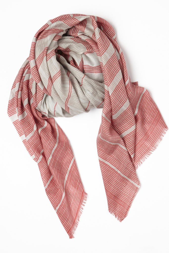 Grid Cashmere Silk Oversize Scarf in Red