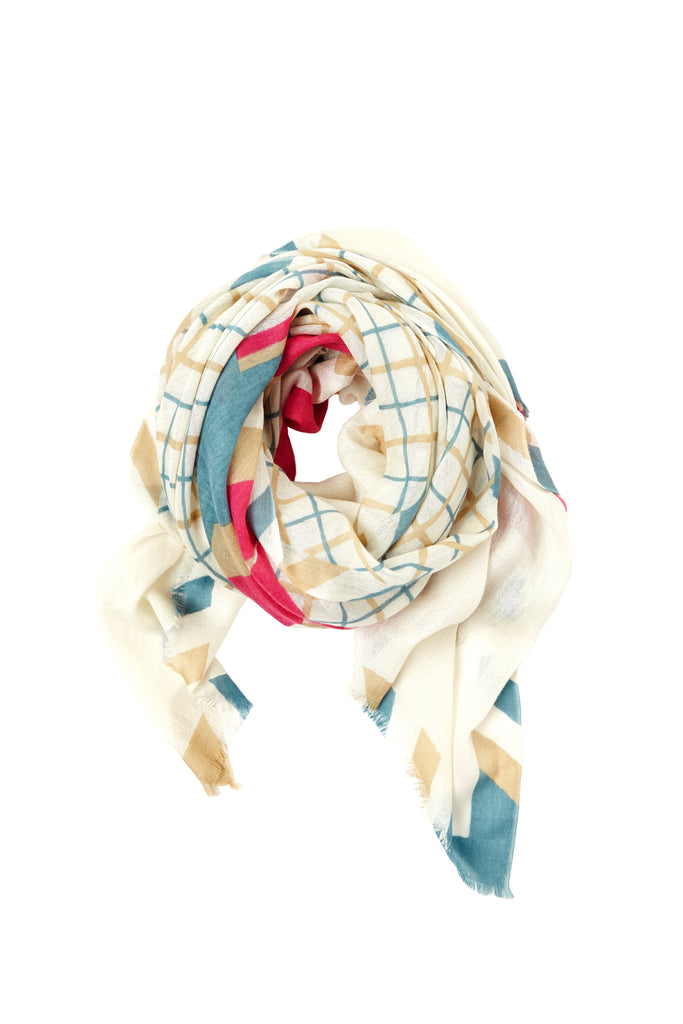 Airplane Print Lightweight Cashmere and Silk Scarf- Pink